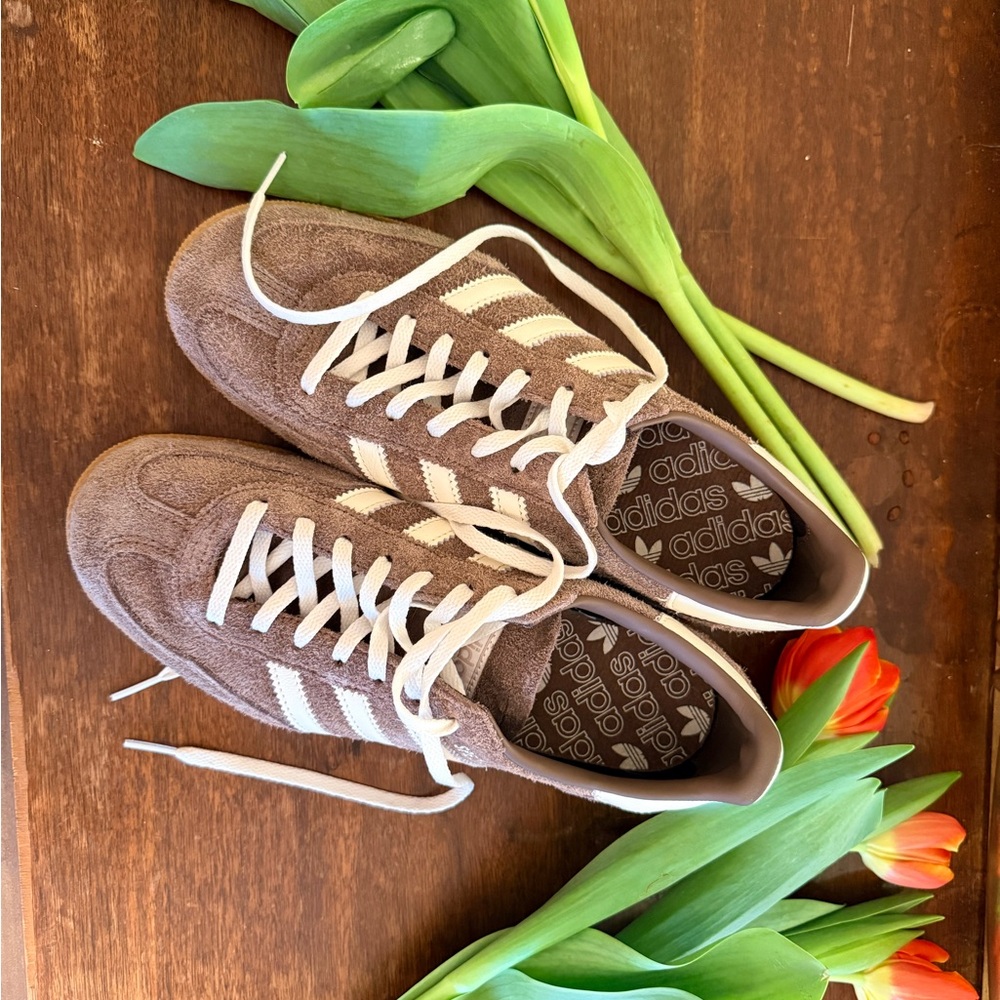 adidas Suede Sneakers in Taupe with White Stripes